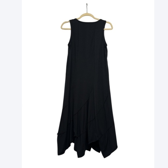 Mododoc Black Sleeveless Midi Dress S | Asymmetrical Hem Swirl Detail - Picture 3 of 6